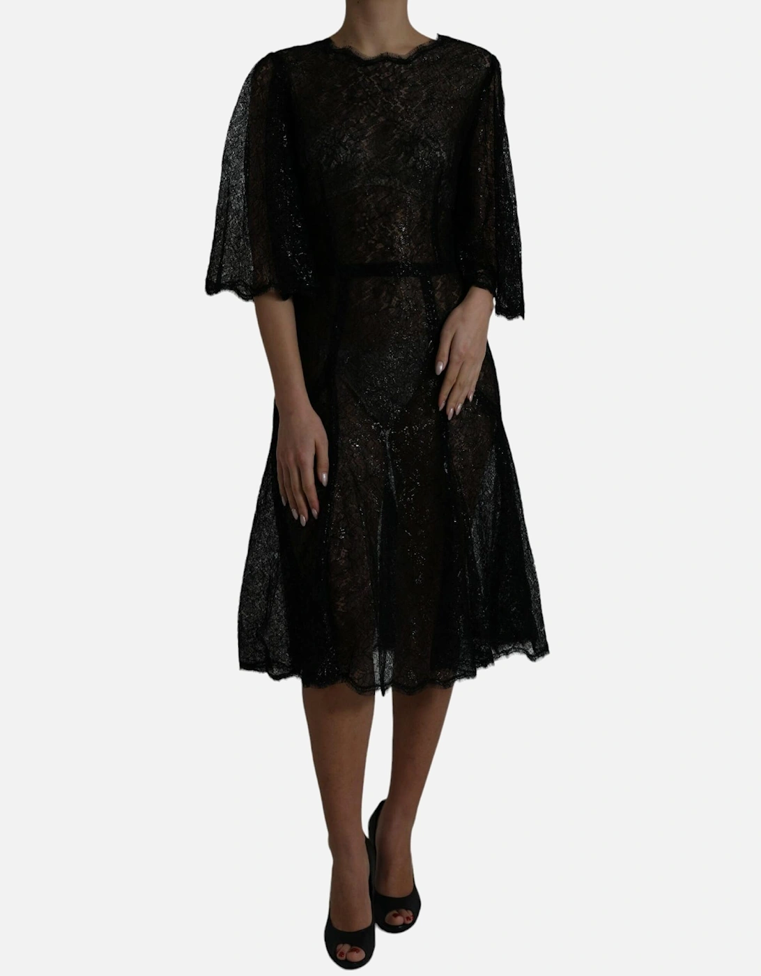 Short Sleeved Floral Lace Midi Dress with Zipper Closure and Logo, 7 of 6