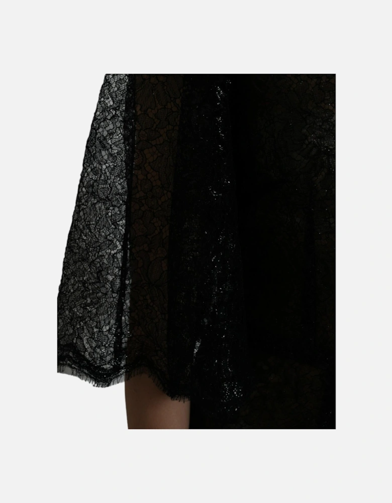 Short Sleeved Floral Lace Midi Dress with Zipper Closure and Logo