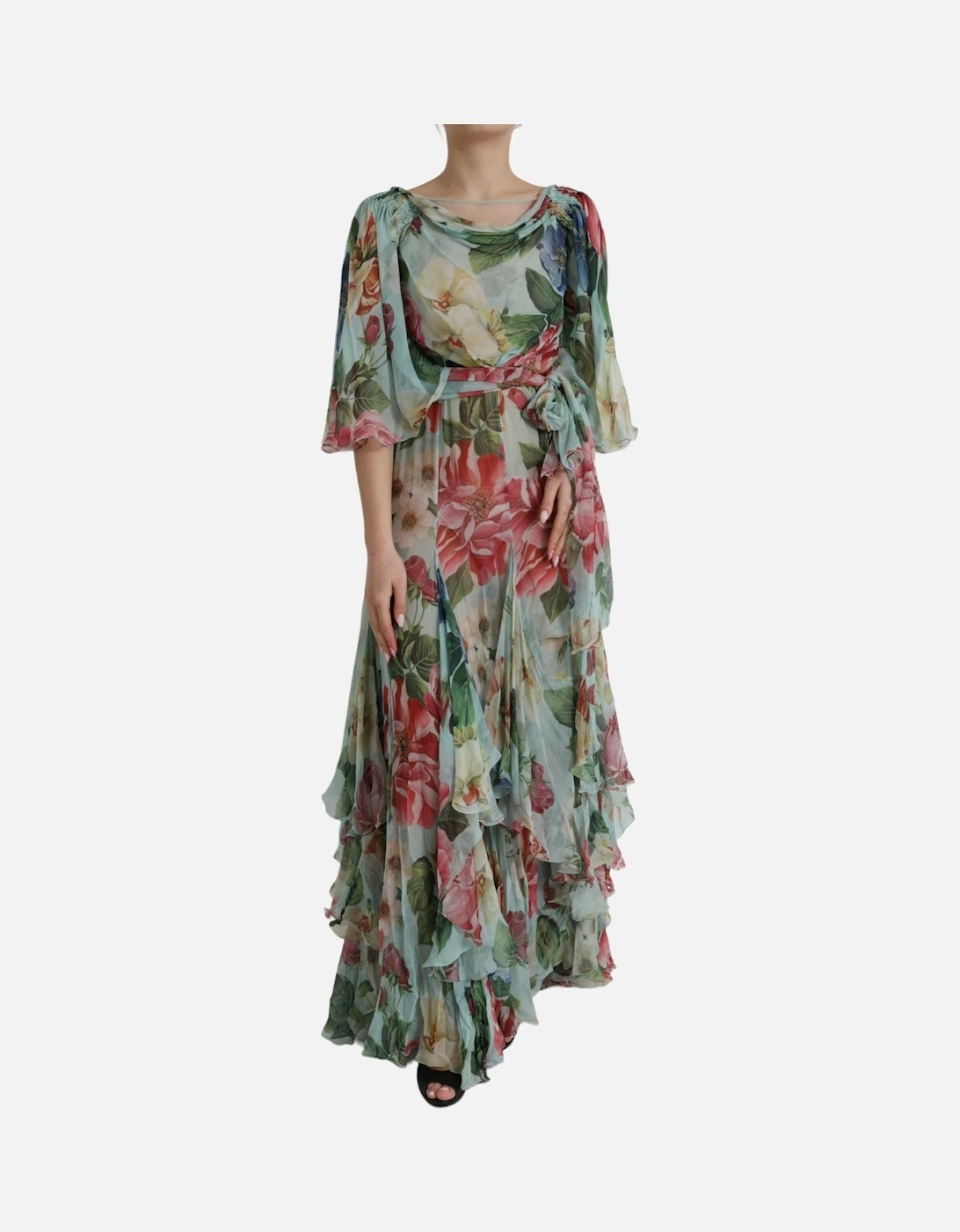 Silk Floral Maxi Dress with Back Zipper Closure Women - Floral Print, 6 of 5