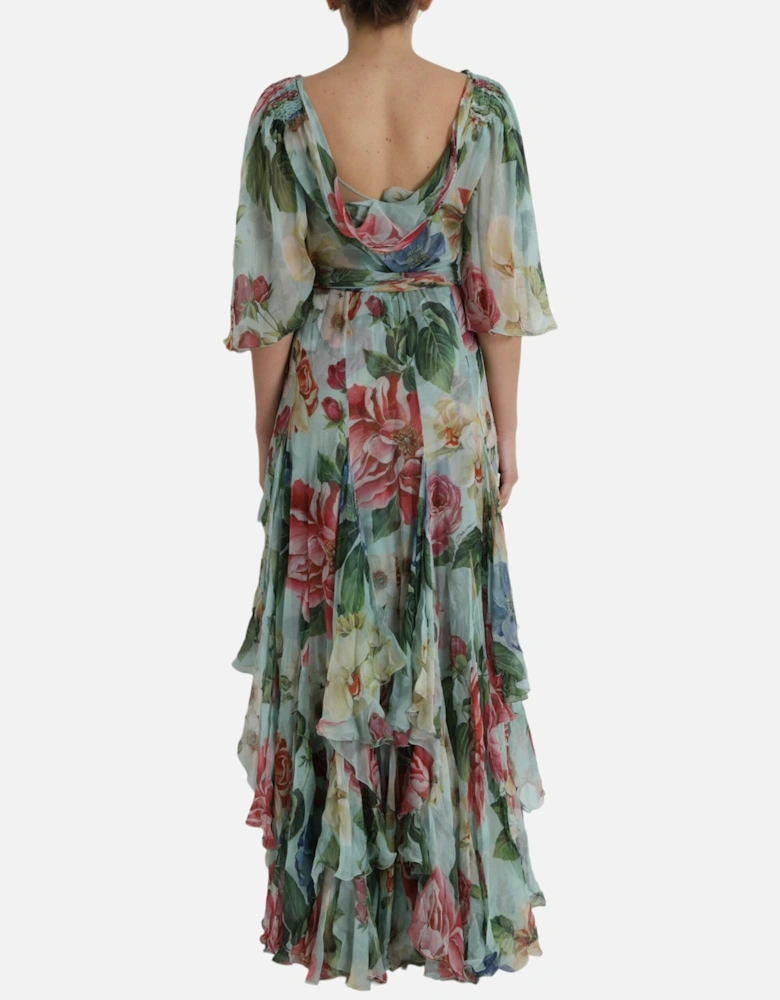 Silk Floral Maxi Dress with Back Zipper Closure Women - Floral Print