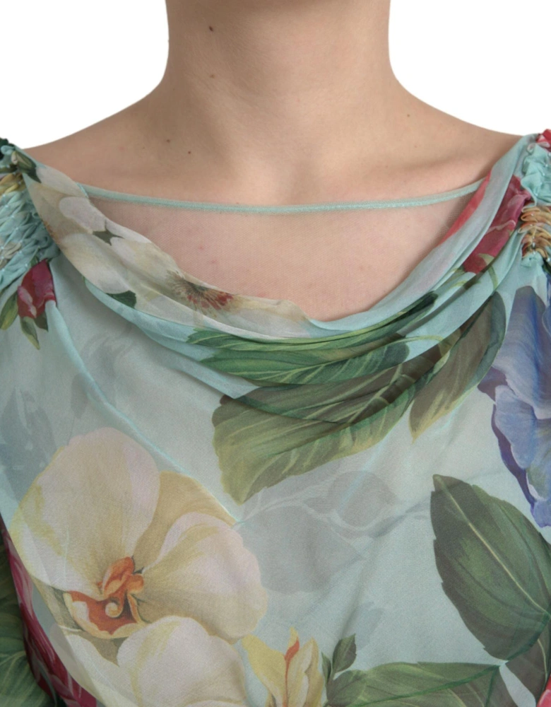 Silk Floral Maxi Dress with Back Zipper Closure Women - Floral Print
