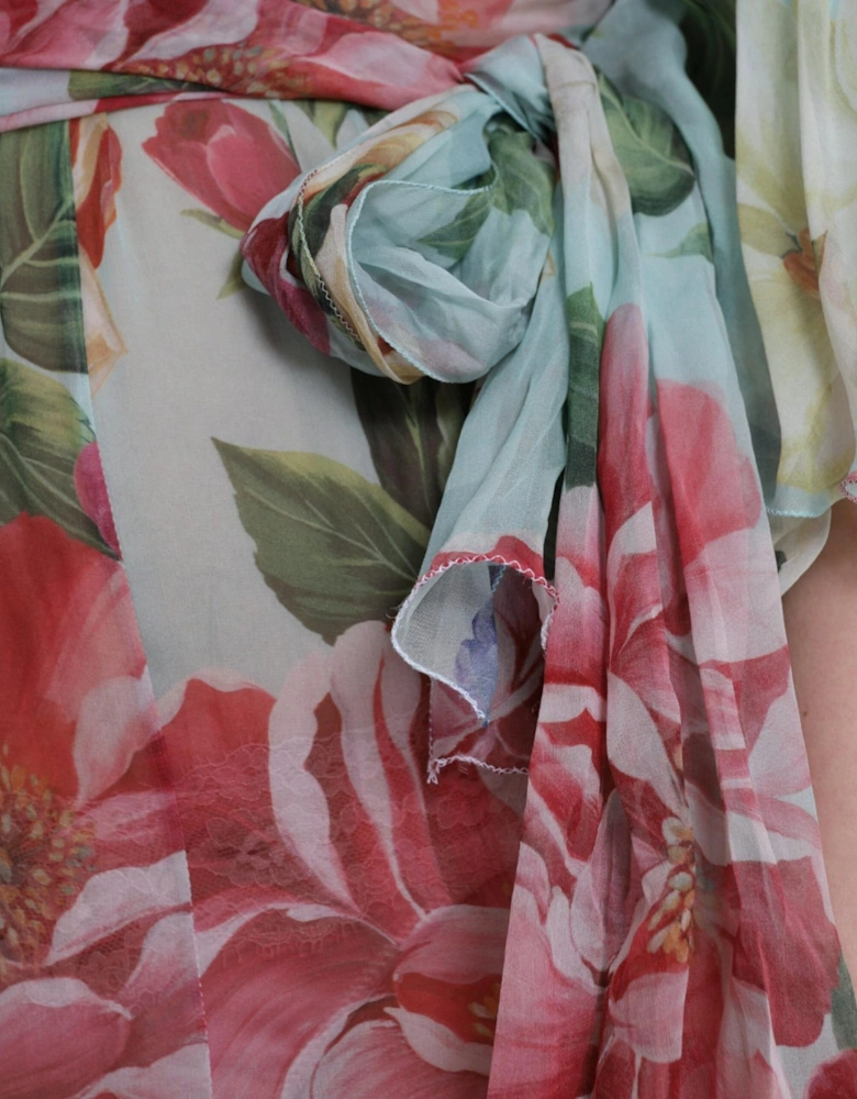 Silk Floral Maxi Dress with Back Zipper Closure Women - Floral Print