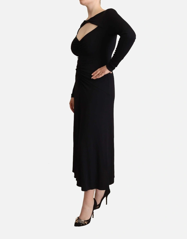 LongSleeve Jersey Midi Dress Aline Women - Black Dresses