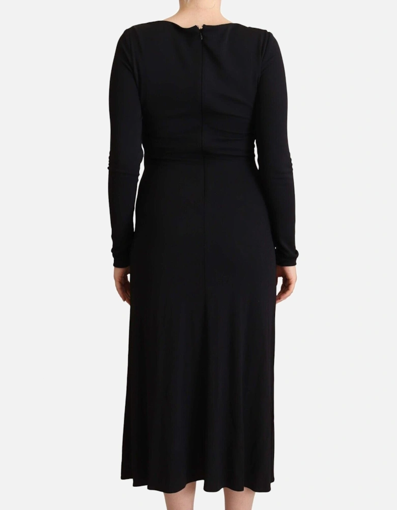 LongSleeve Jersey Midi Dress Aline Women - Black Dresses