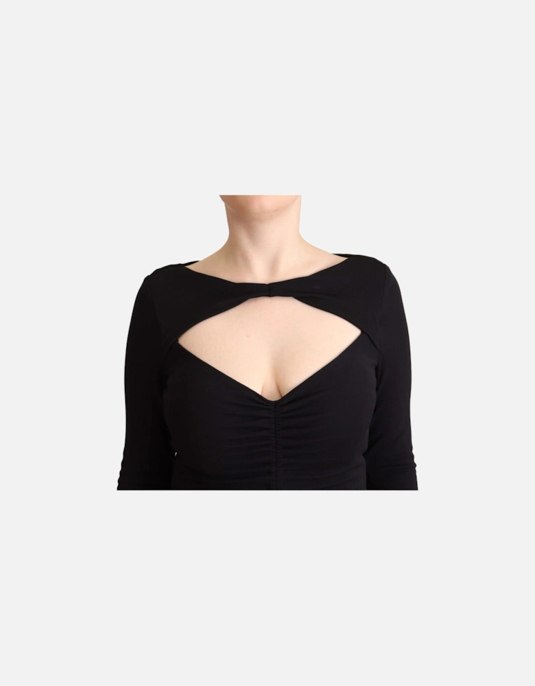 LongSleeve Jersey Midi Dress Aline Women - Black Dresses