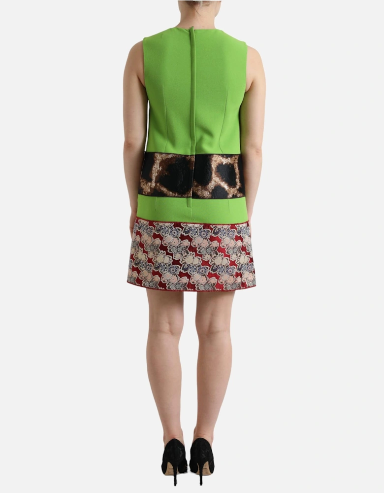 Printed Mini Dress Sleeveless Round Neck Women - Green Dresses