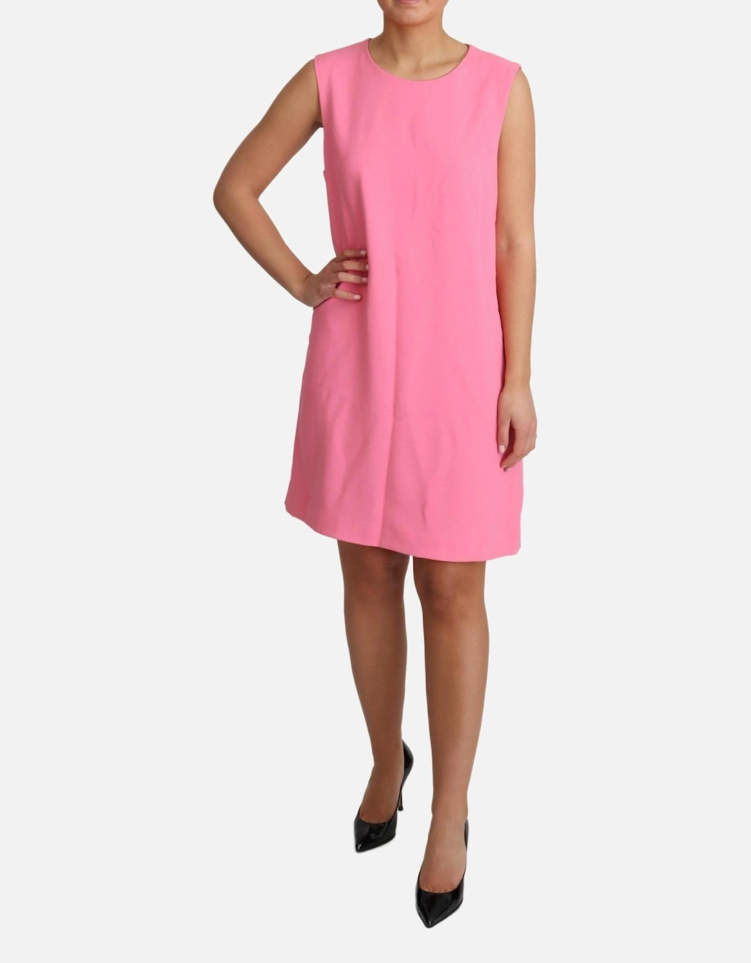 Pink Sleeveless Knee Length Dress with Chic Zipper Closure Women
