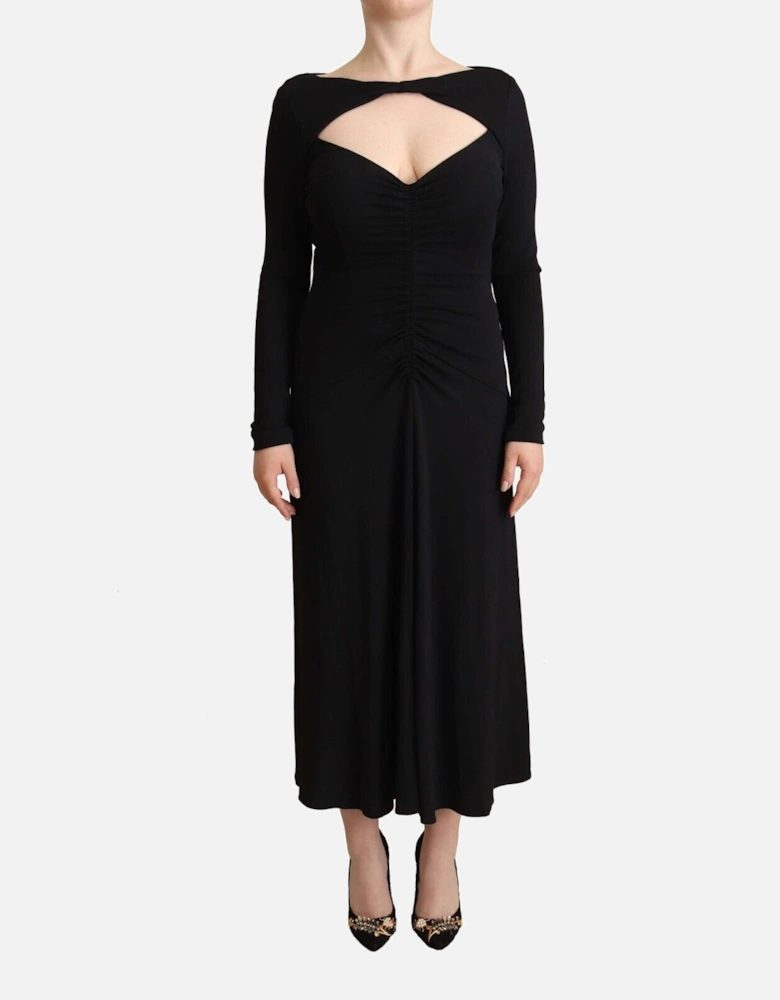 LongSleeve Jersey Midi Dress Aline Women - Black Dresses