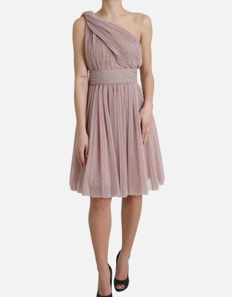 Pleated Mini Dress One Shoulder Style Women - Pink Dresses