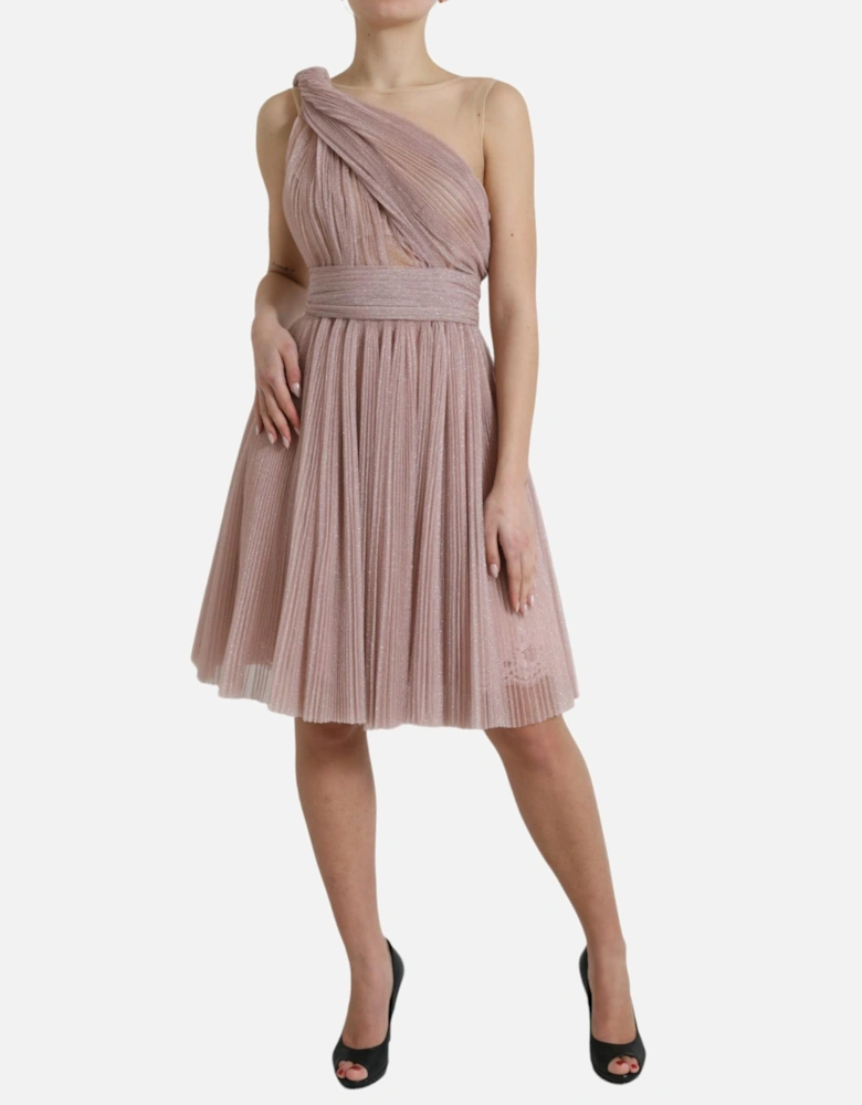 Pleated Mini Dress One Shoulder Style Women - Pink Dresses