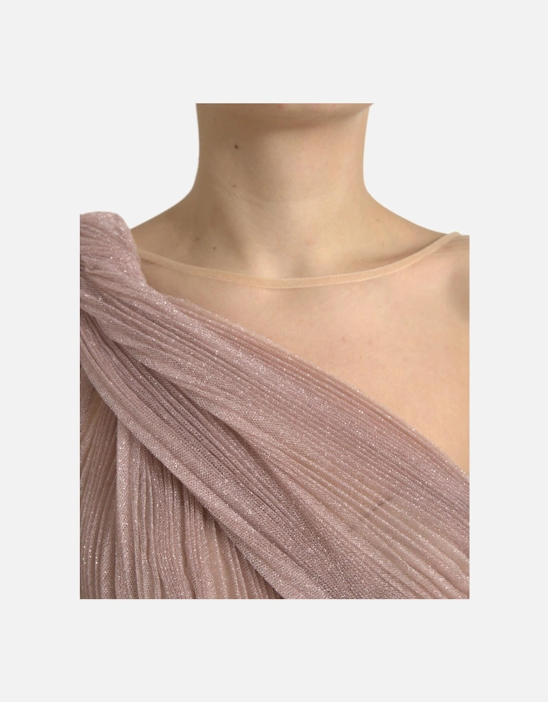 Pleated Mini Dress One Shoulder Style Women - Pink Dresses
