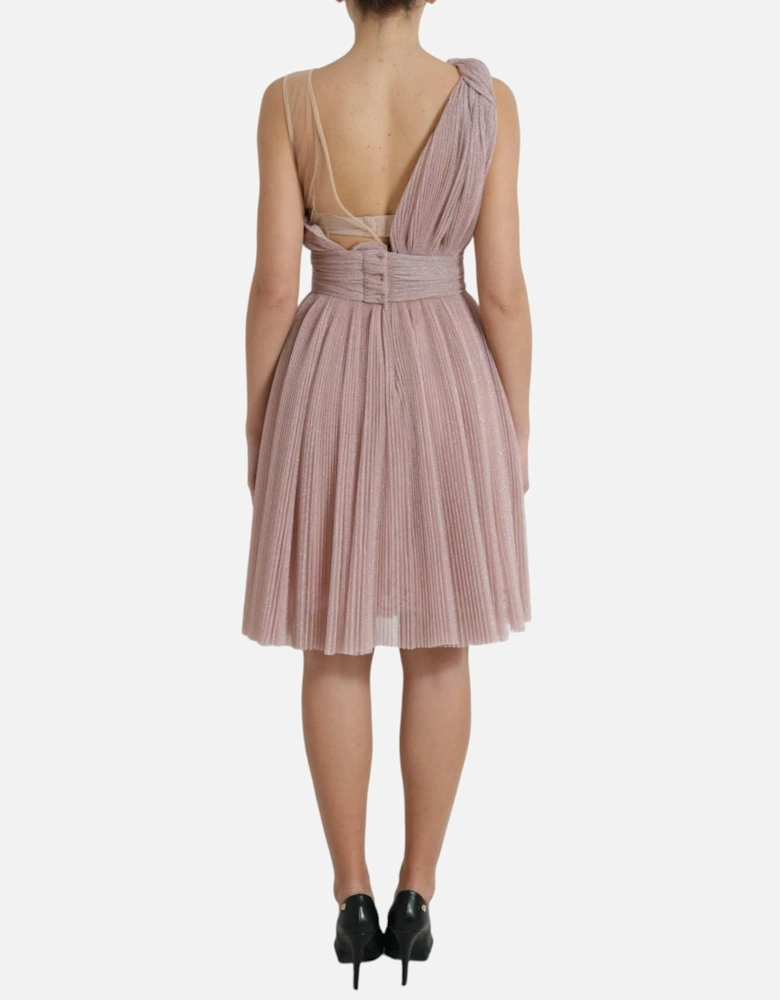Pleated Mini Dress One Shoulder Style Women - Pink Dresses