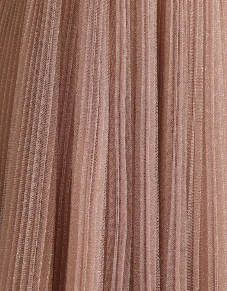 Pleated Mini Dress One Shoulder Style Women - Pink Dresses