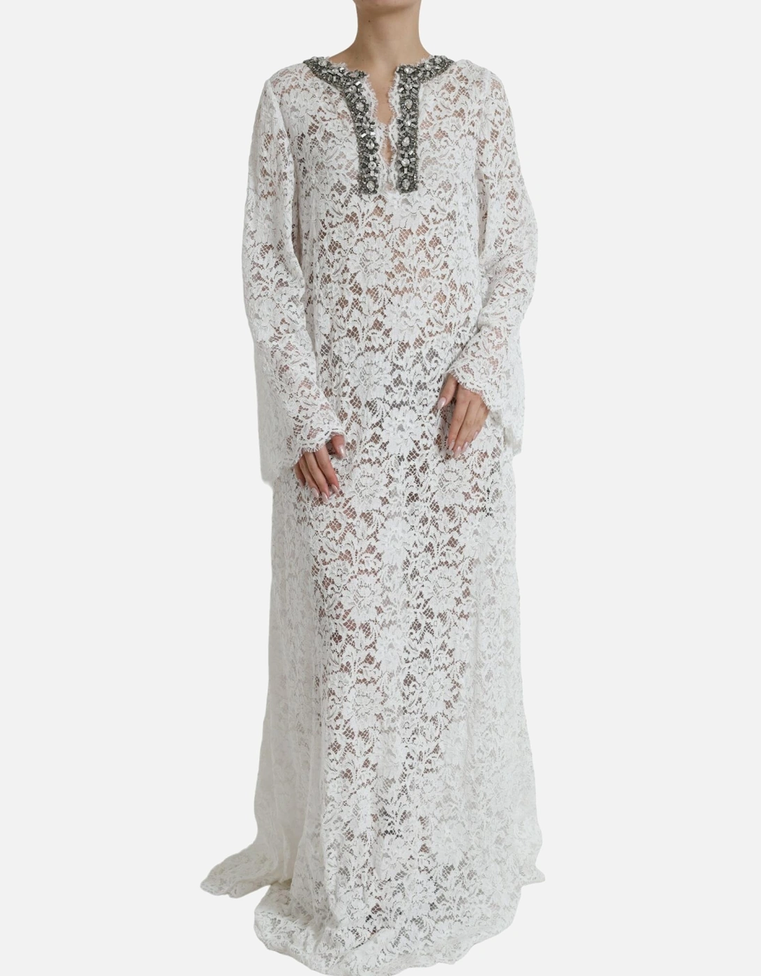 Crystal-Embellished Long Sleeve Shift Dress Women - White Dresses, 7 of 6
