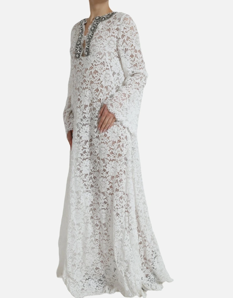 Crystal-Embellished Long Sleeve Shift Dress Women - White Dresses