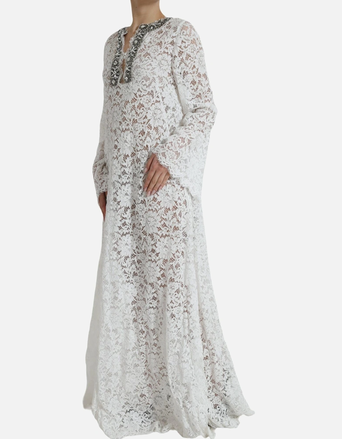 Crystal-Embellished Long Sleeve Shift Dress Women - White Dresses