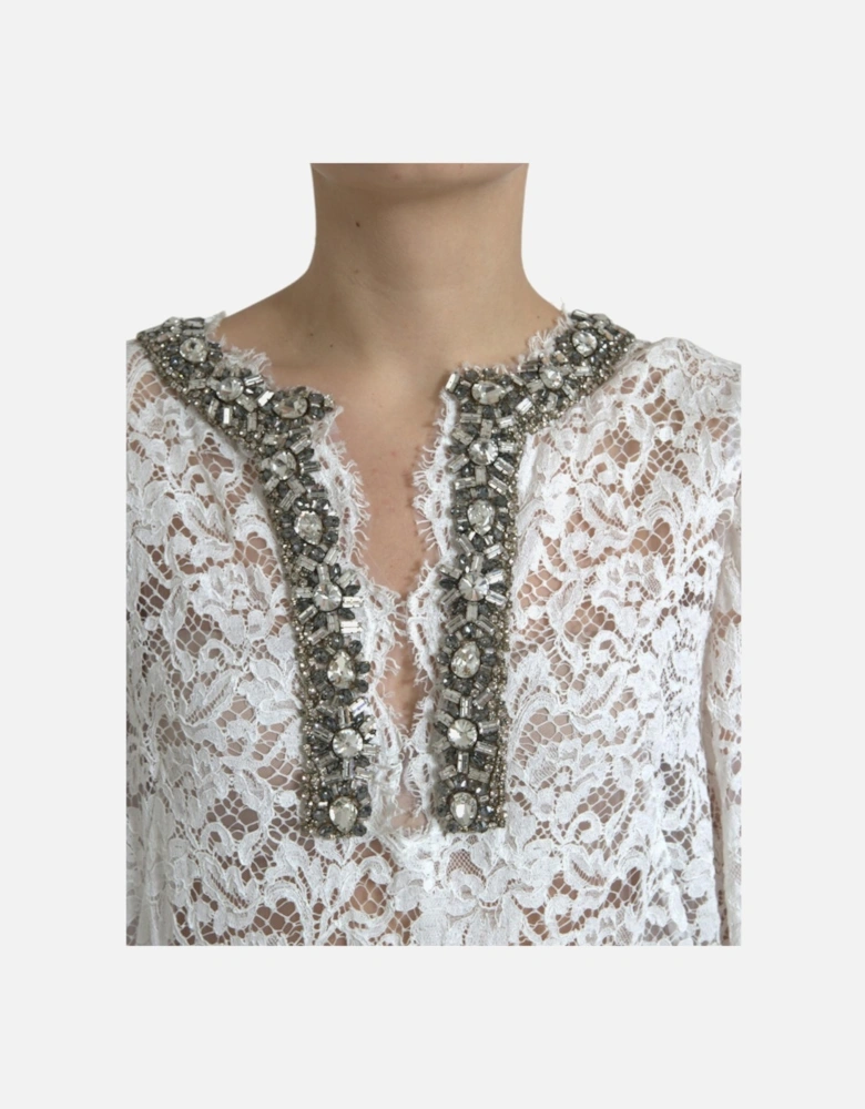 Crystal-Embellished Long Sleeve Shift Dress Women - White Dresses