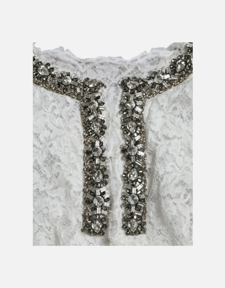 Crystal-Embellished Long Sleeve Shift Dress Women - White Dresses