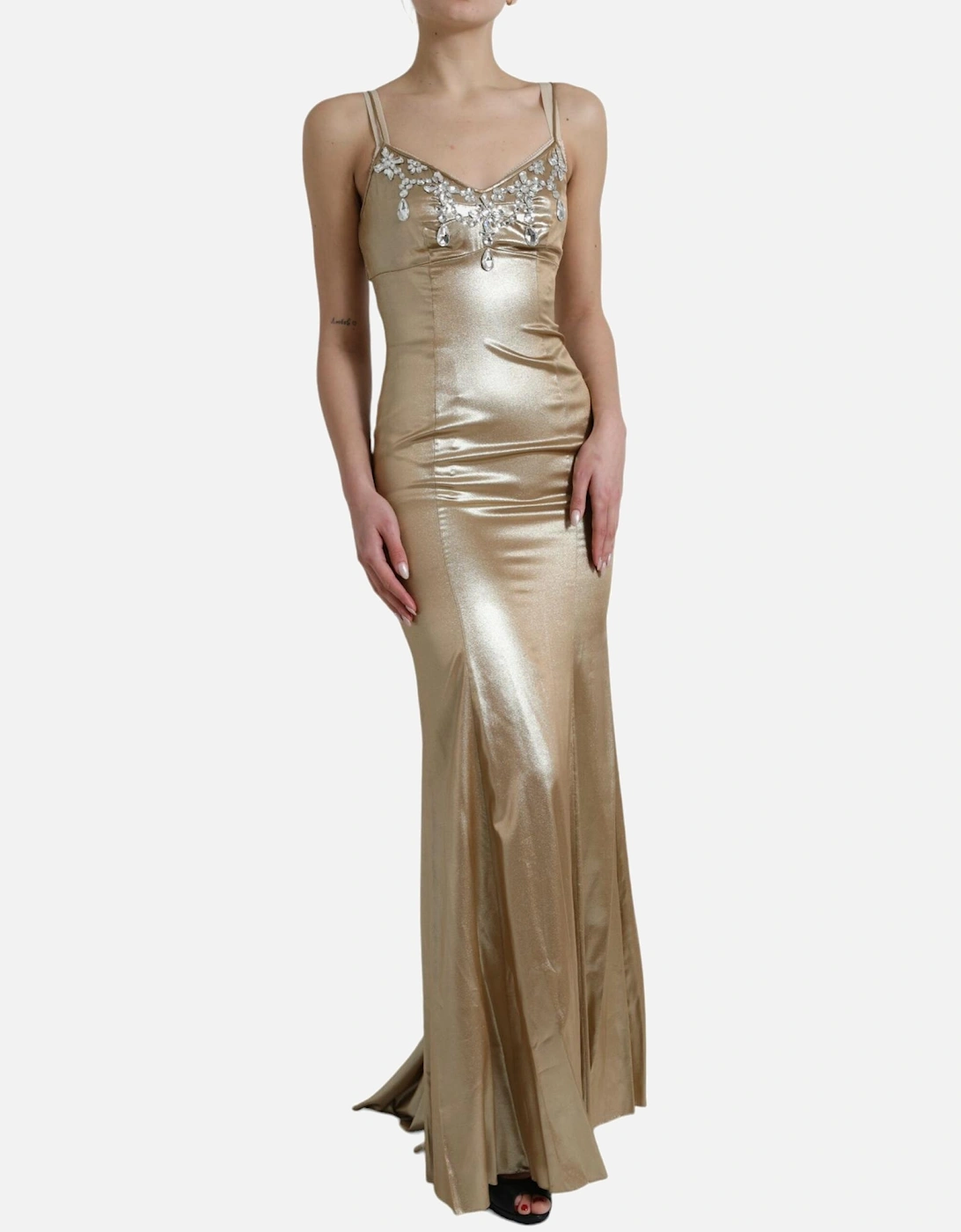 Gold Evening Dress Sleeveless VNeck Gown Women Dresses