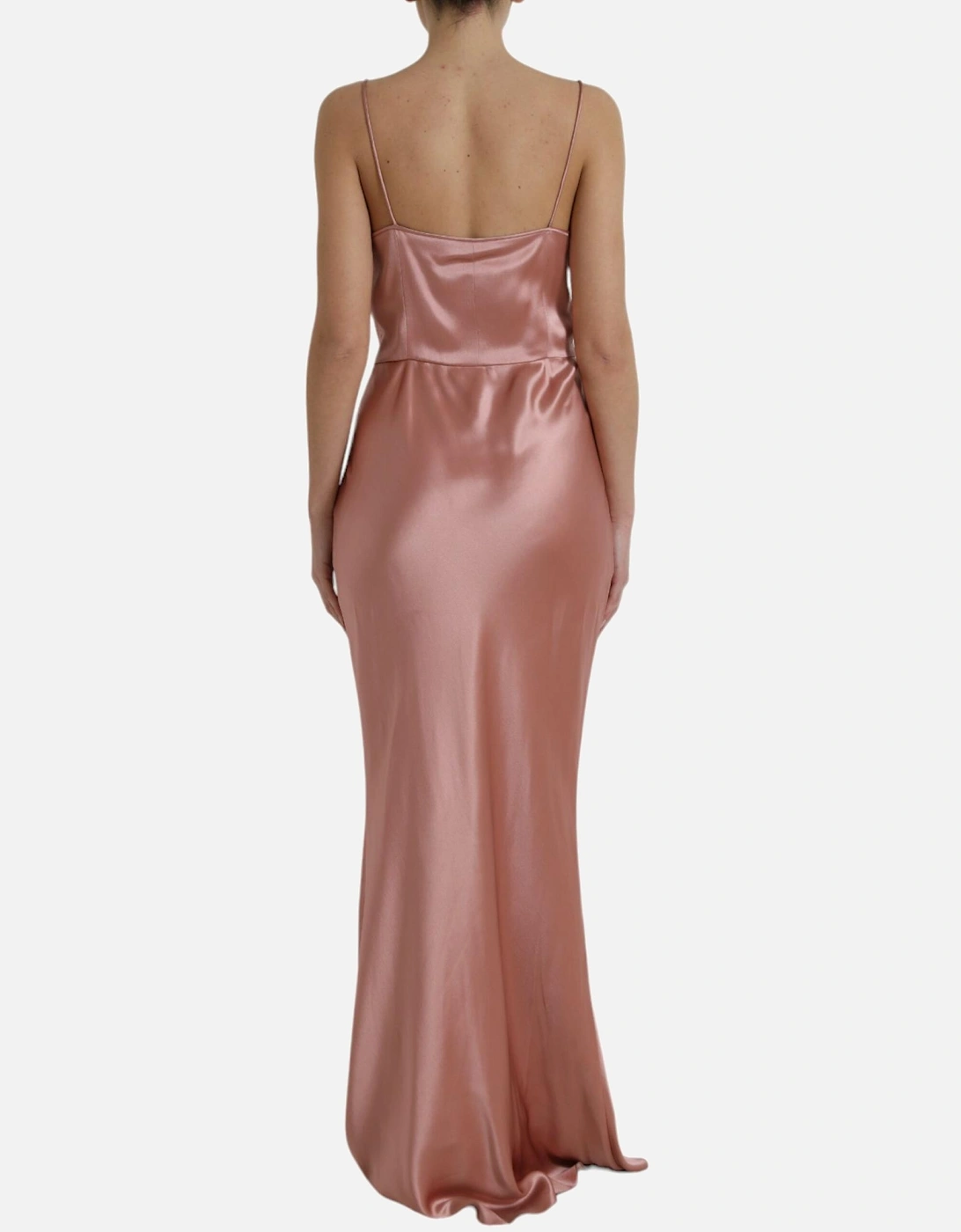 Long Silk Dress with Sensual Neckline and Zipper Closure. Women - Pink