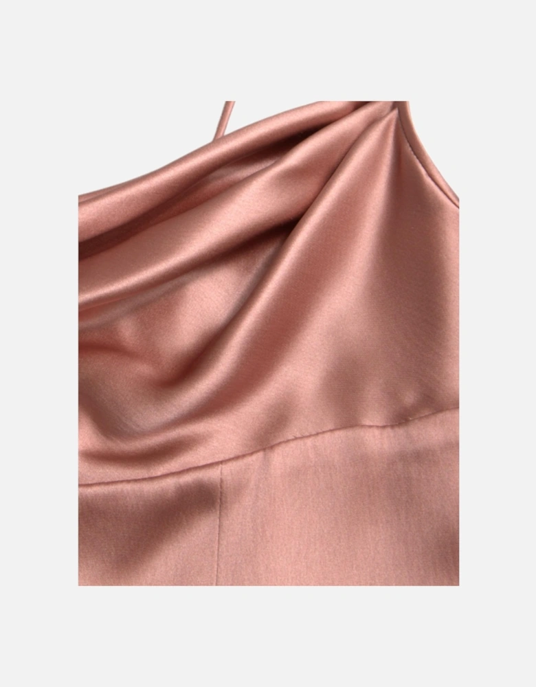 Long Silk Dress with Sensual Neckline and Zipper Closure. Women - Pink