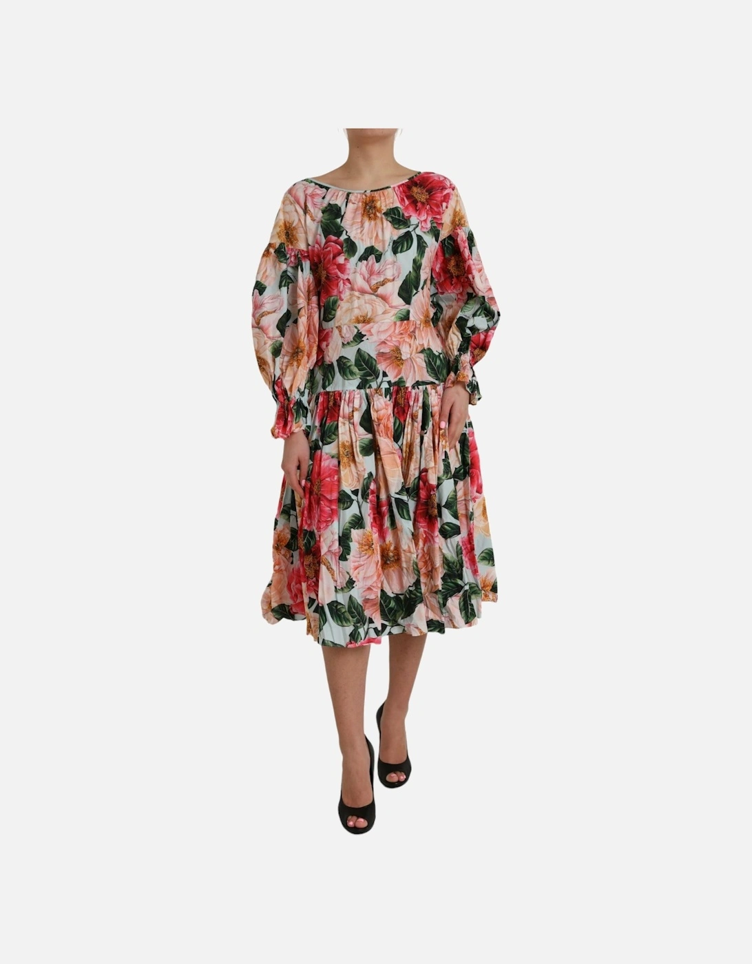Floral A-Line Pleated Cotton Dress with Logo Details Women -, 6 of 5