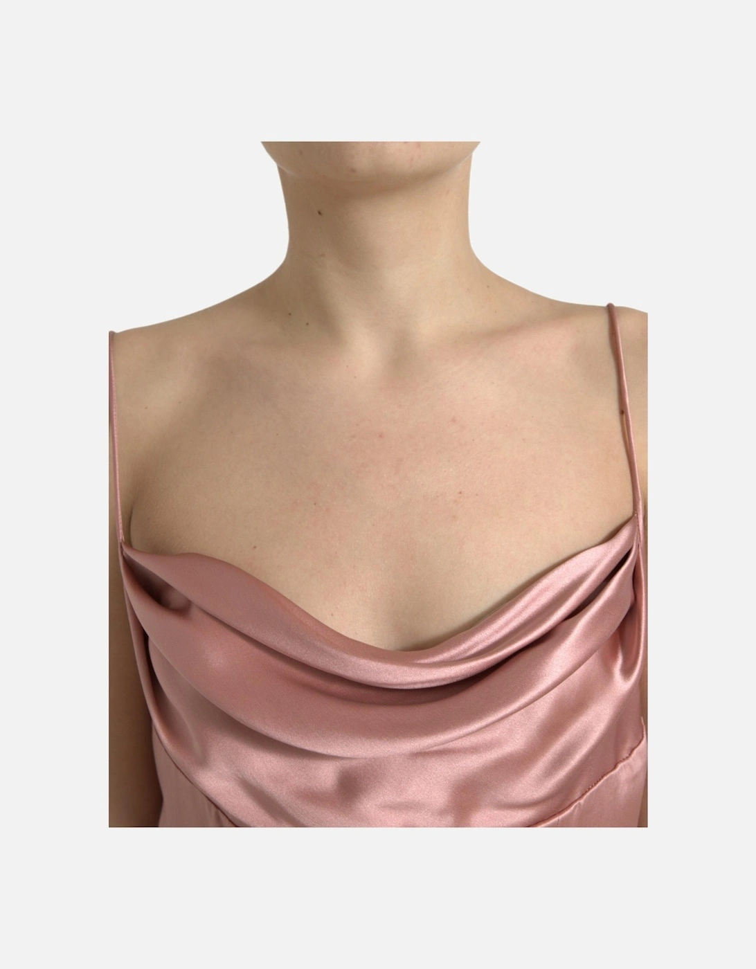 Long Silk Dress with Sensual Neckline and Zipper Closure. Women - Pink