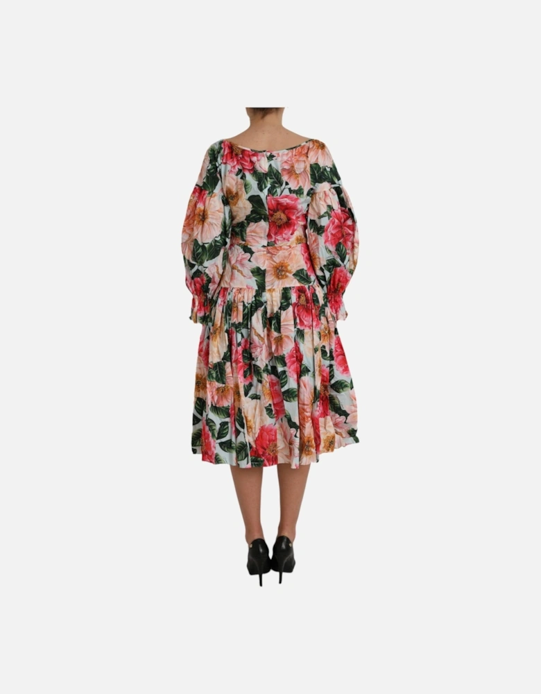 Floral A-Line Pleated Cotton Dress with Logo Details Women -