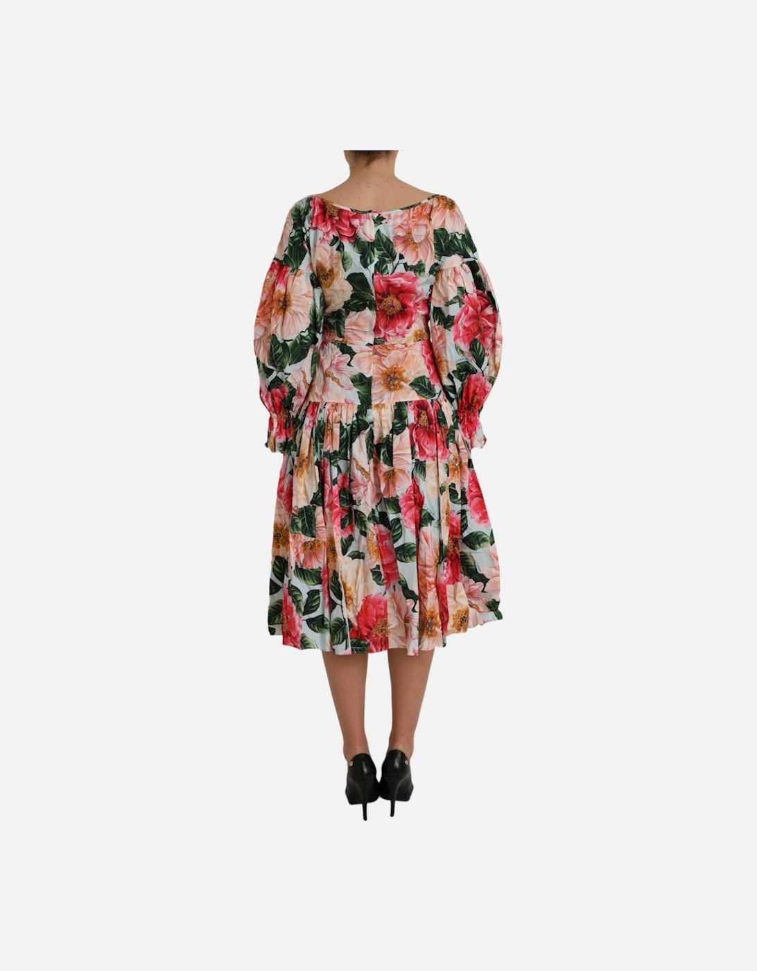 Floral A-Line Pleated Cotton Dress with Logo Details Women -