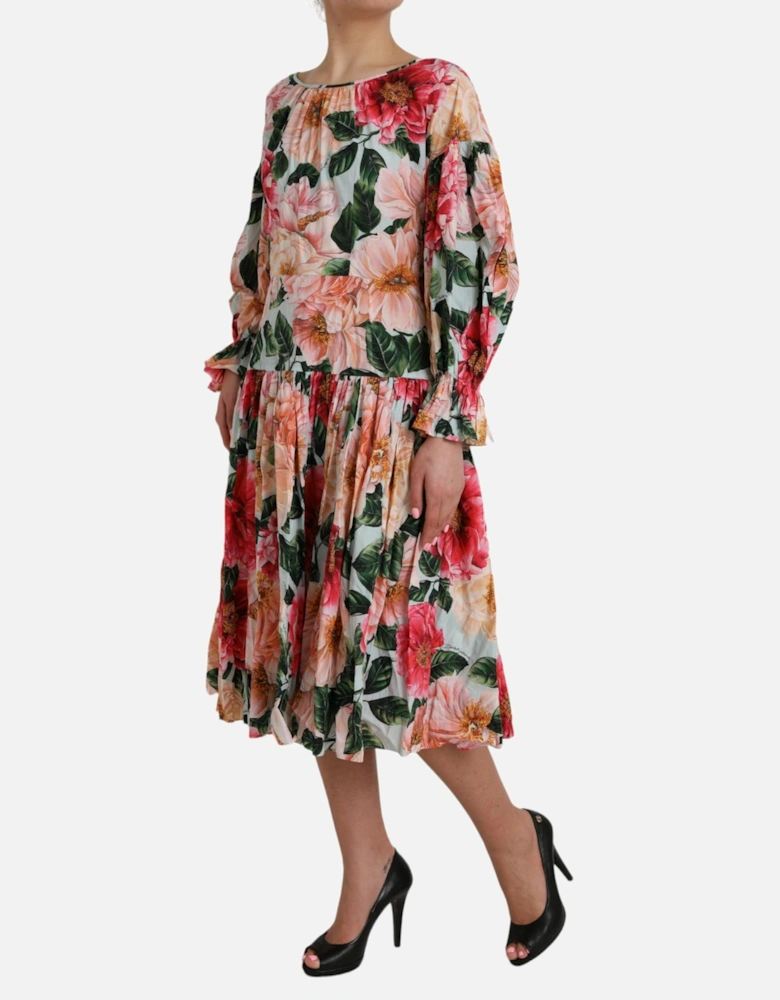 Floral A-Line Pleated Cotton Dress with Logo Details Women -