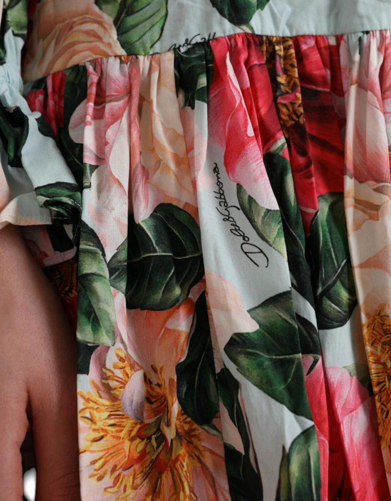 Floral A-Line Pleated Cotton Dress with Logo Details Women -