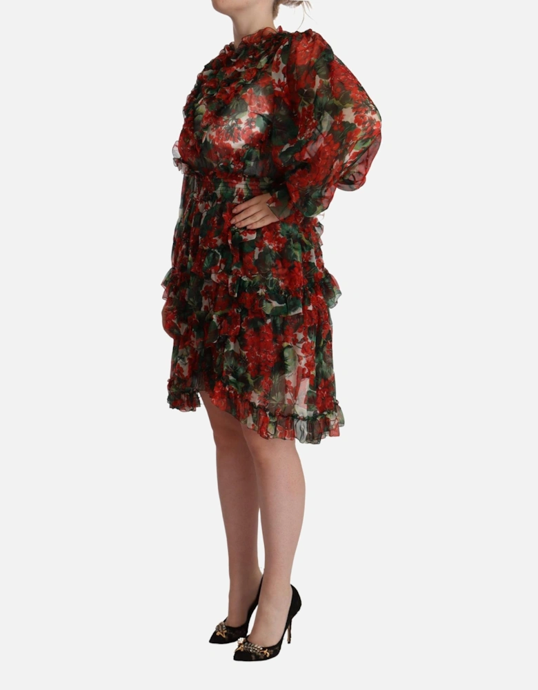 Floral Print Mini Dress Geranium Print Women - Red Dresses
