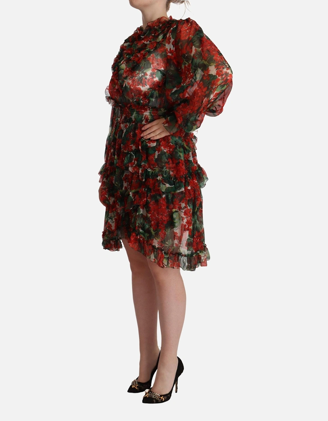 Floral Print Mini Dress Geranium Print Women - Red Dresses