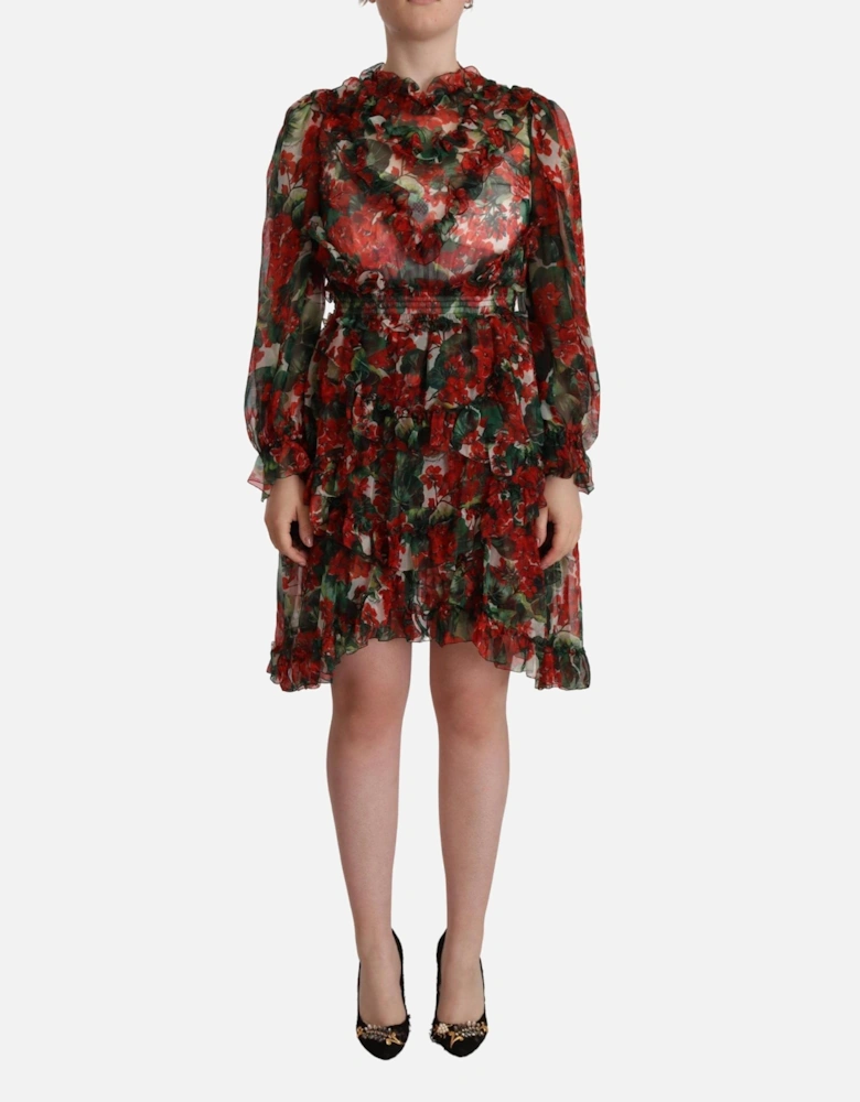 Floral Print Mini Dress Geranium Print Women - Red Dresses