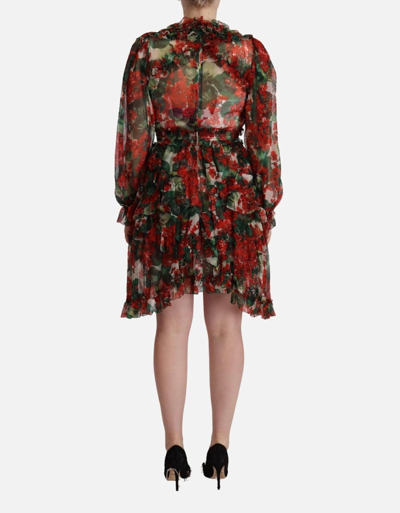 Floral Print Mini Dress Geranium Print Women - Red Dresses