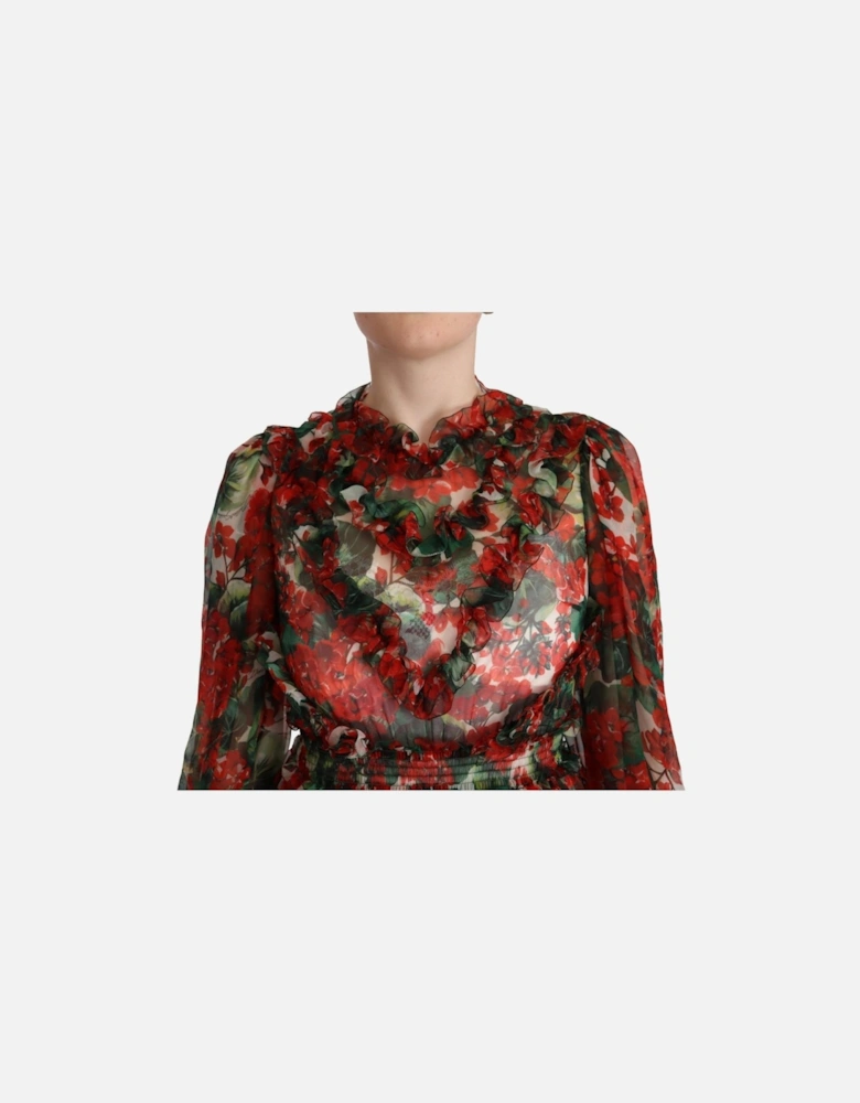 Floral Print Mini Dress Geranium Print Women - Red Dresses