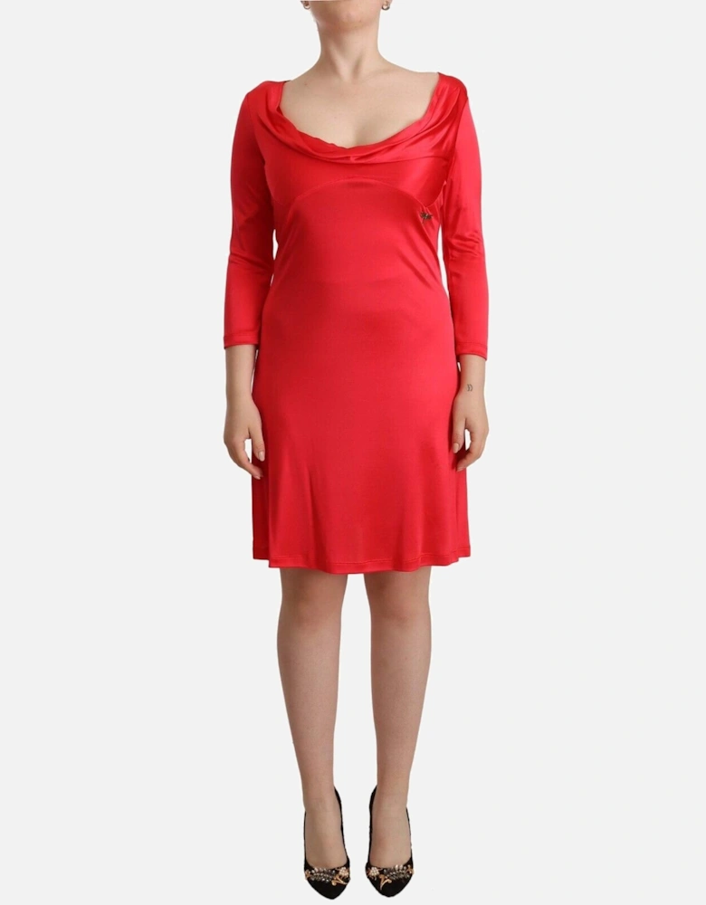 Cowl Neck 34 Sleeve ALine Dress Women - Red Dresses