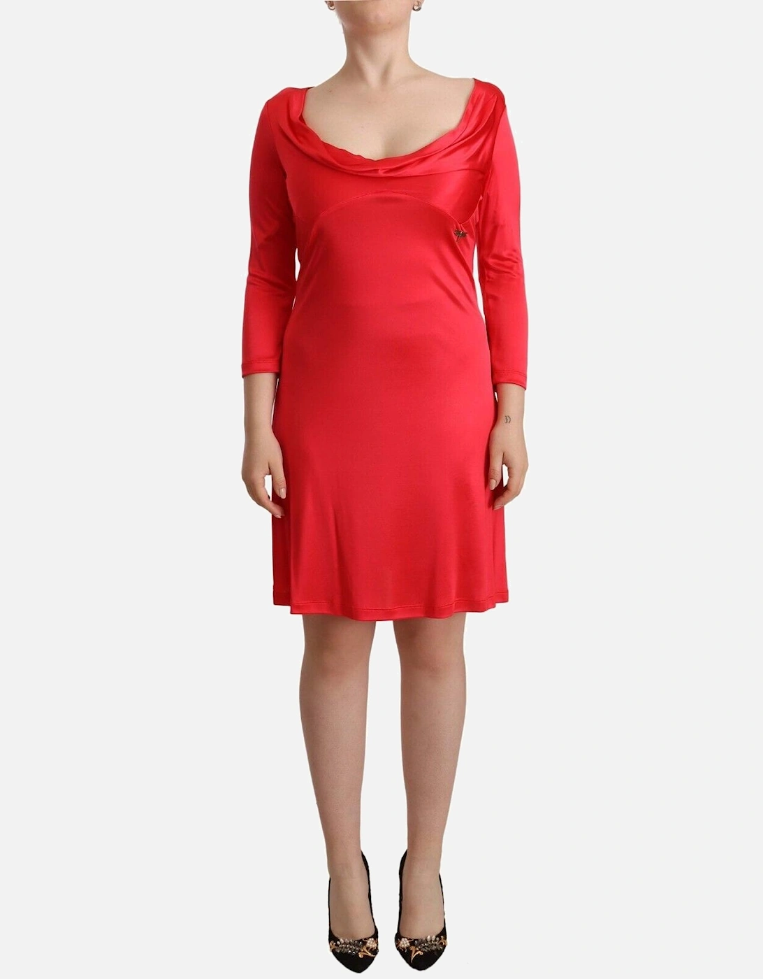 Cowl Neck 34 Sleeve ALine Dress Women - Red Dresses, 5 of 4