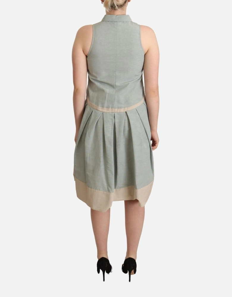 Sleeveless Collared Linen Blend Sheath Dress Women - Multicolor