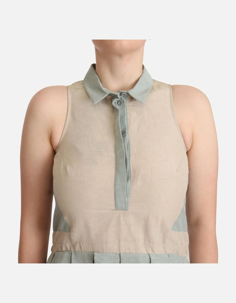 Sleeveless Collared Linen Blend Sheath Dress Women - Multicolor