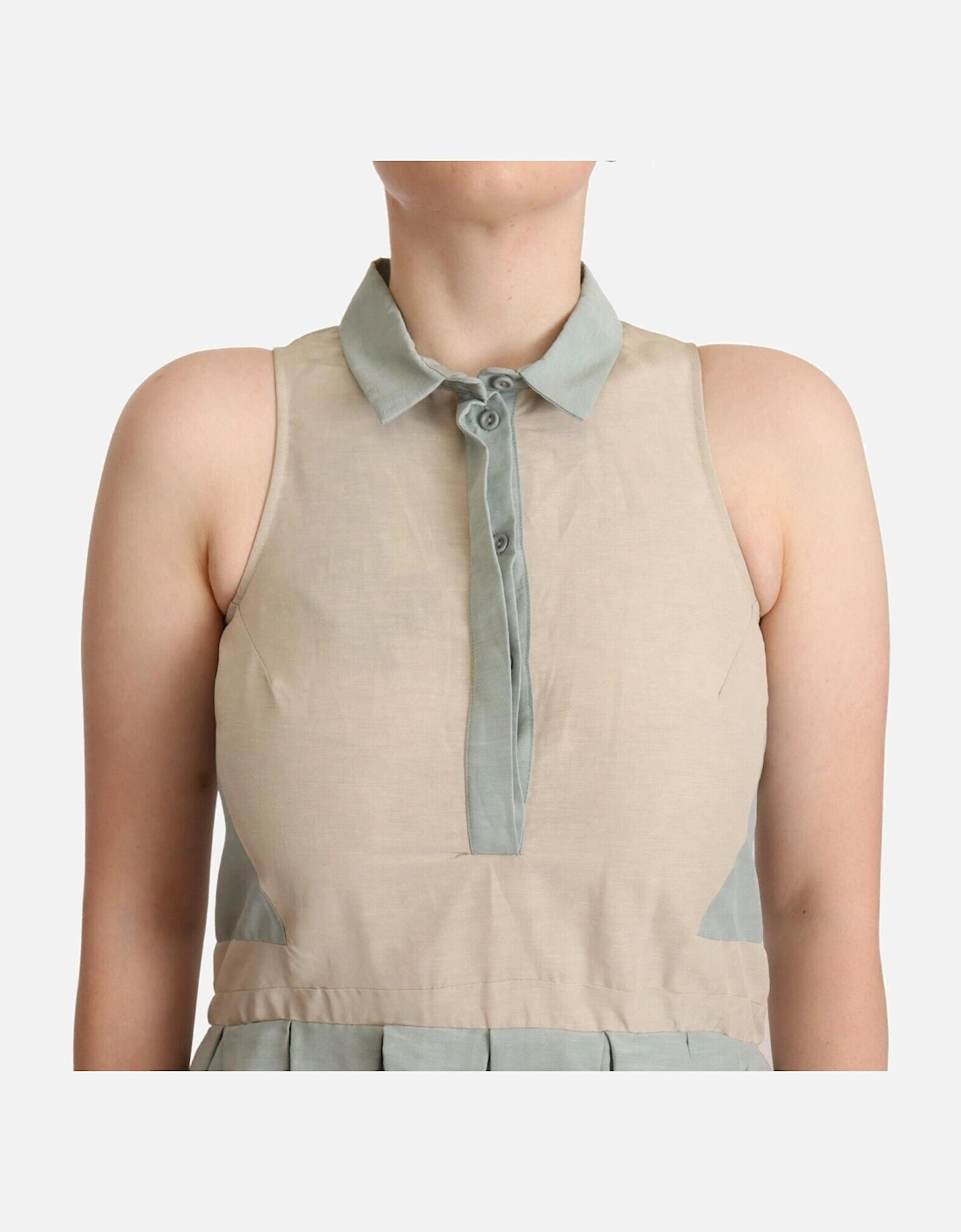 Sleeveless Collared Linen Blend Sheath Dress Women - Multicolor