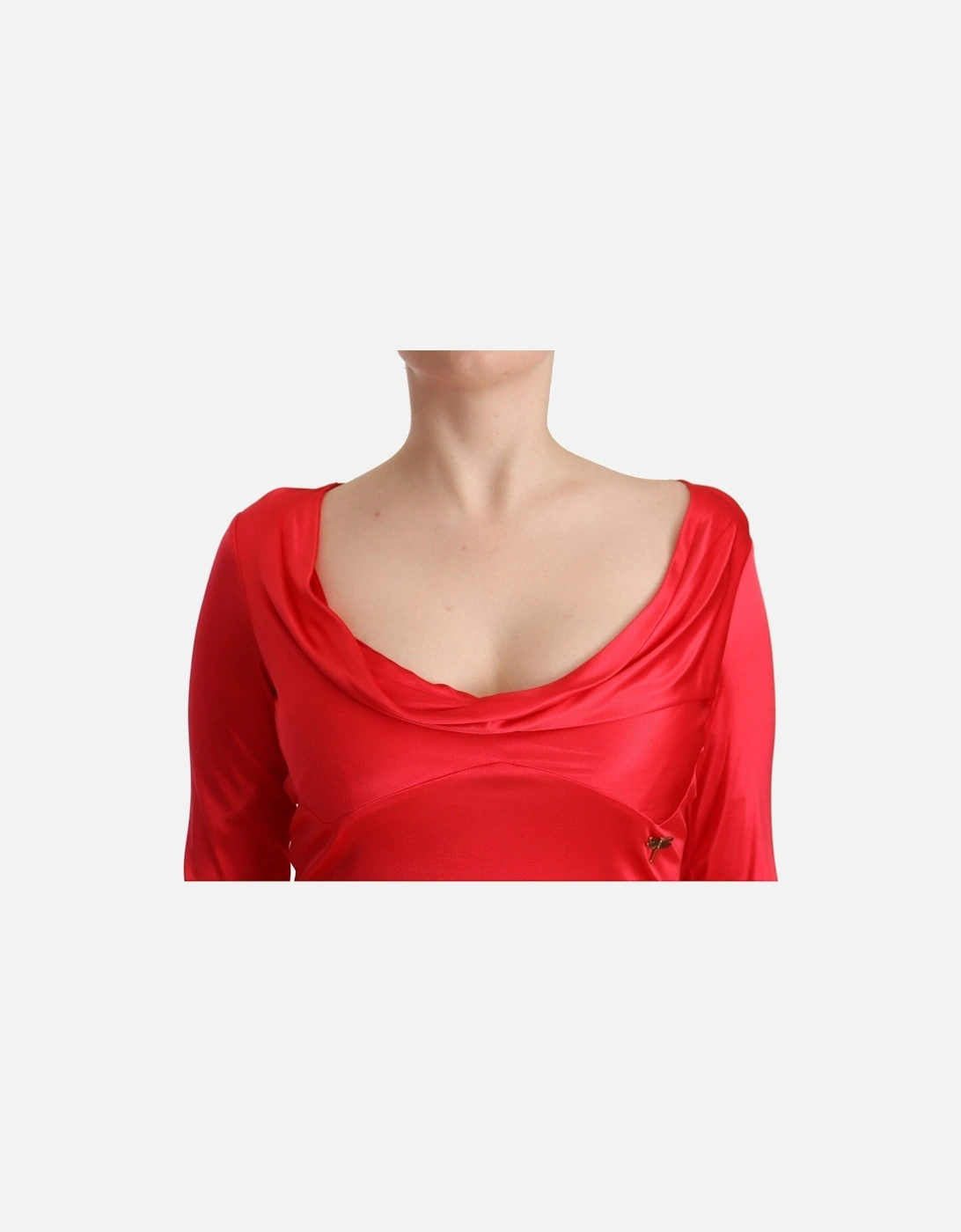 Cowl Neck 34 Sleeve ALine Dress Women - Red Dresses