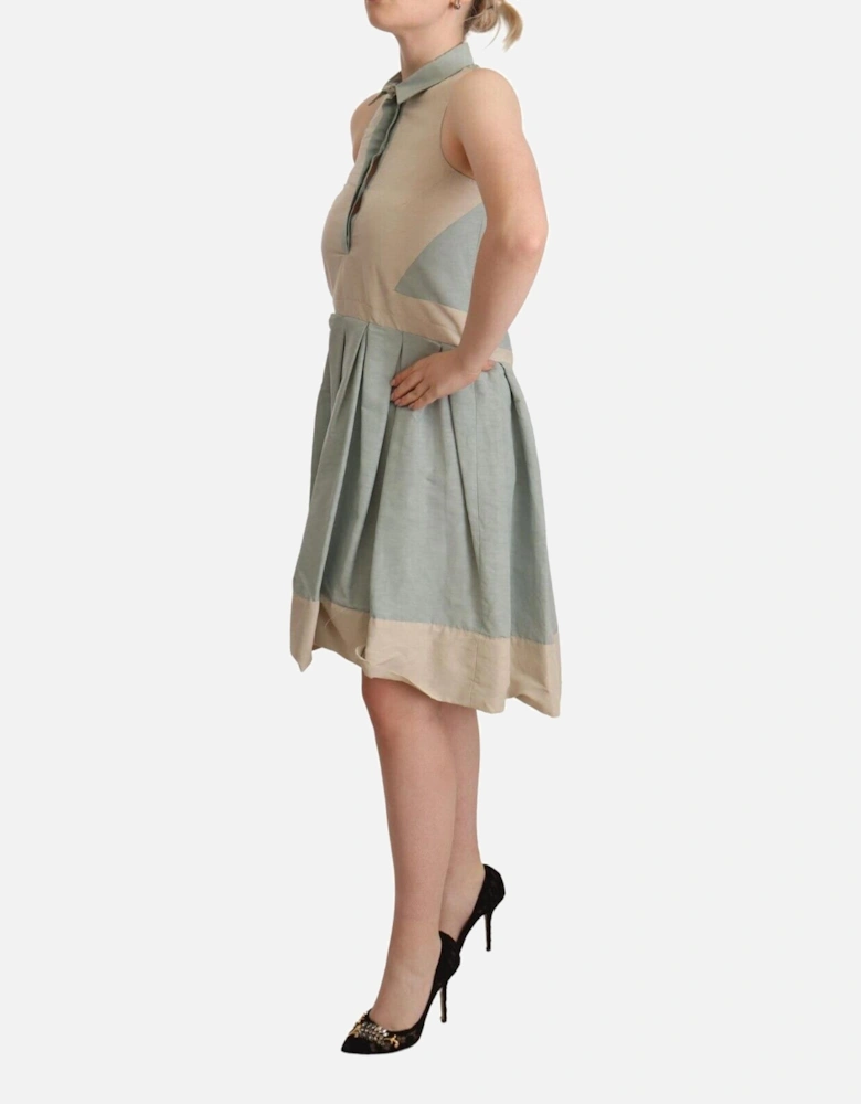 Sleeveless Collared Linen Blend Sheath Dress Women - Multicolor