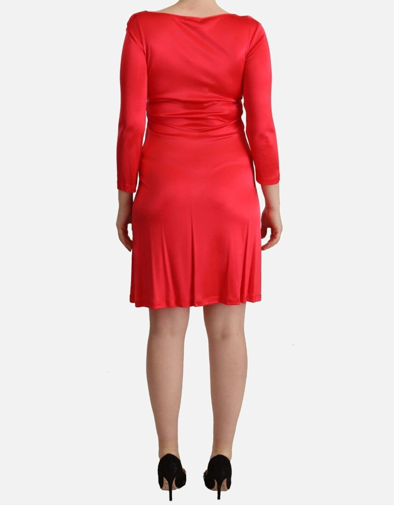 Cowl Neck 34 Sleeve ALine Dress Women - Red Dresses