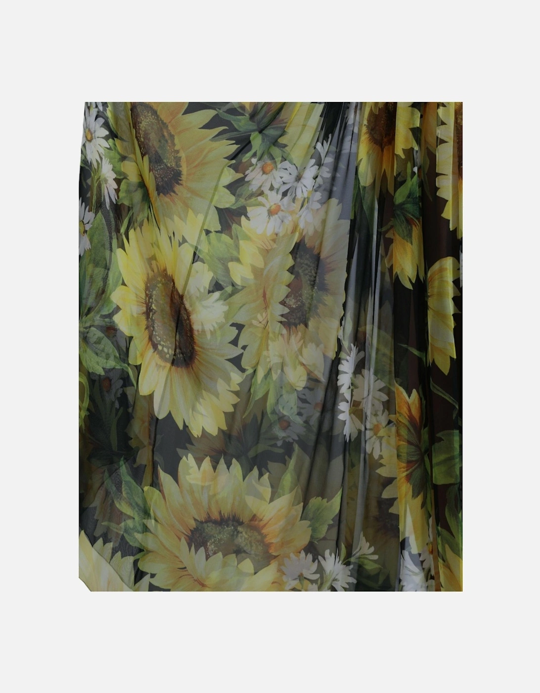 Sunflower Print Silk Maxi Dress with Zipper Closure Women - Black