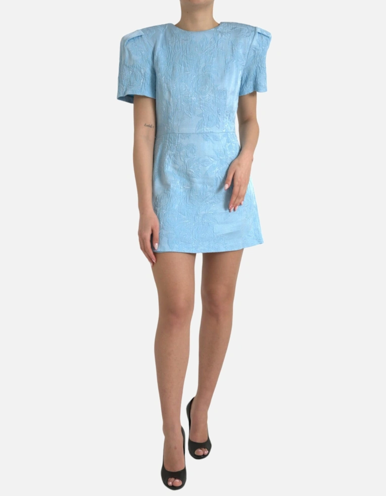 Exquisite Floral-Jacquard A-Line Mini Dress with Puff Sleeves Women -