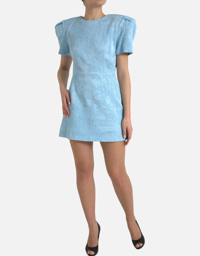 Exquisite Floral-Jacquard A-Line Mini Dress with Puff Sleeves Women -