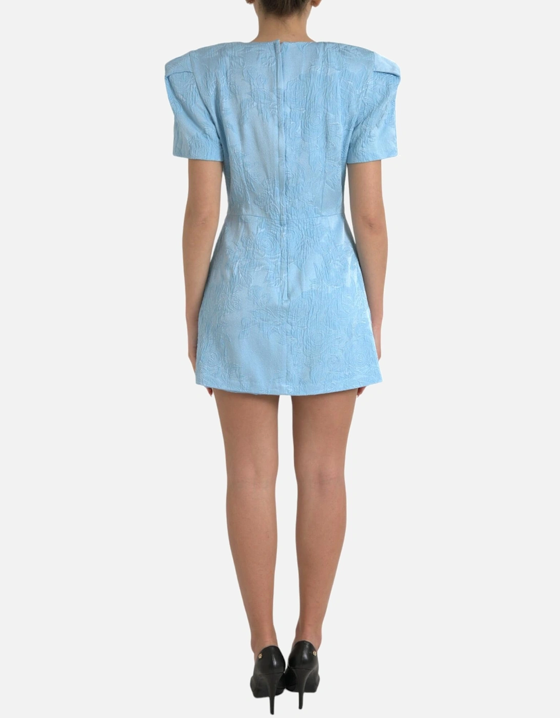 Exquisite Floral-Jacquard A-Line Mini Dress with Puff Sleeves Women -