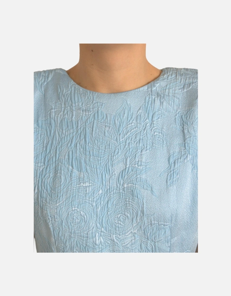 Exquisite Floral-Jacquard A-Line Mini Dress with Puff Sleeves Women -