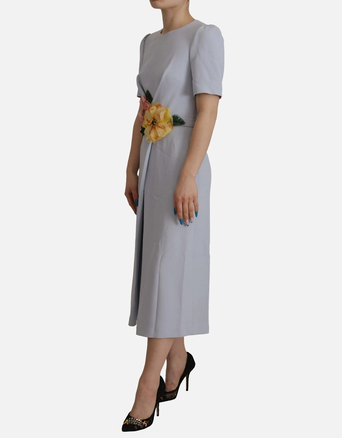 Dolce Gabbana Floral Embellished Midi Dress Women - Blue Dresses